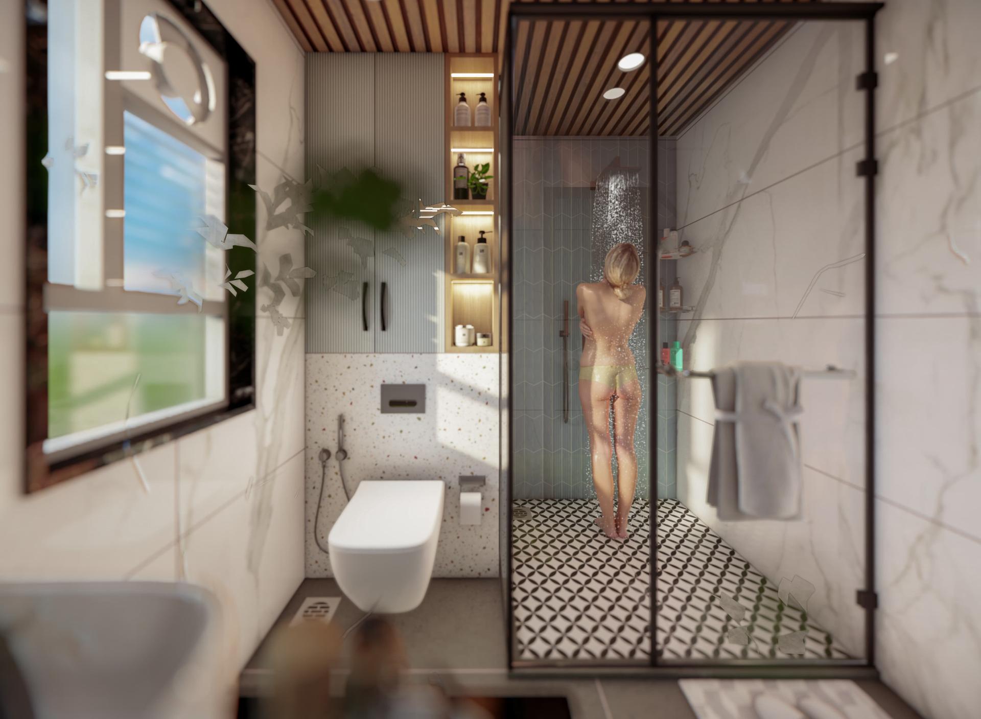 Luxury bathroom with freestanding bathtub