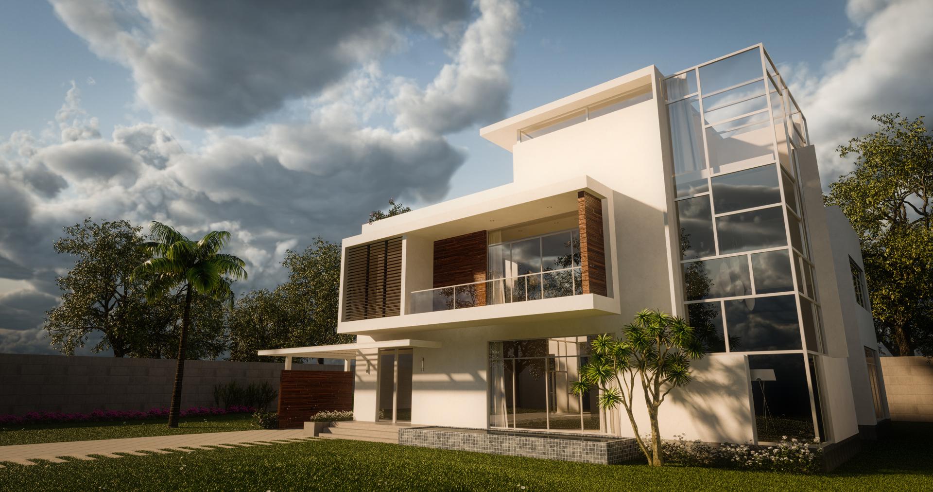 Residential exterior with landscape design